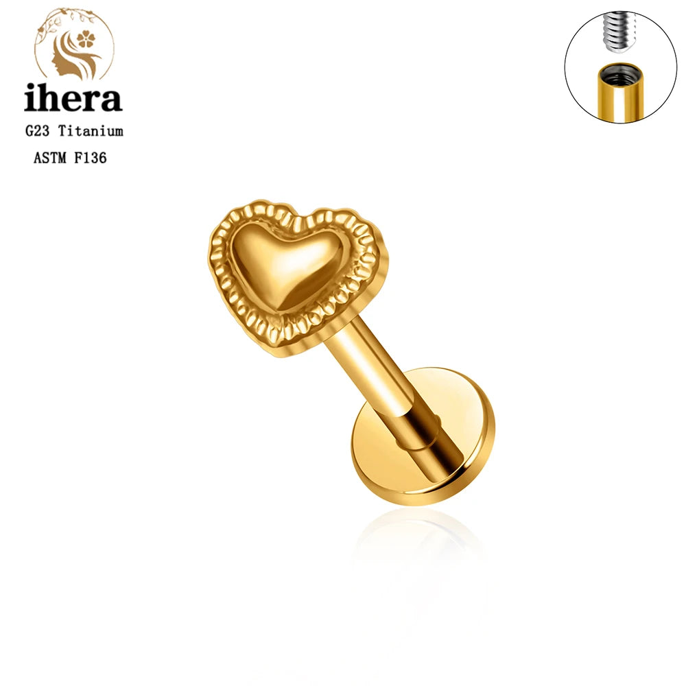 Piercing de Titanio ASTM F136 Caballito de Mar y Corazón - 16G Labret para Cartílago