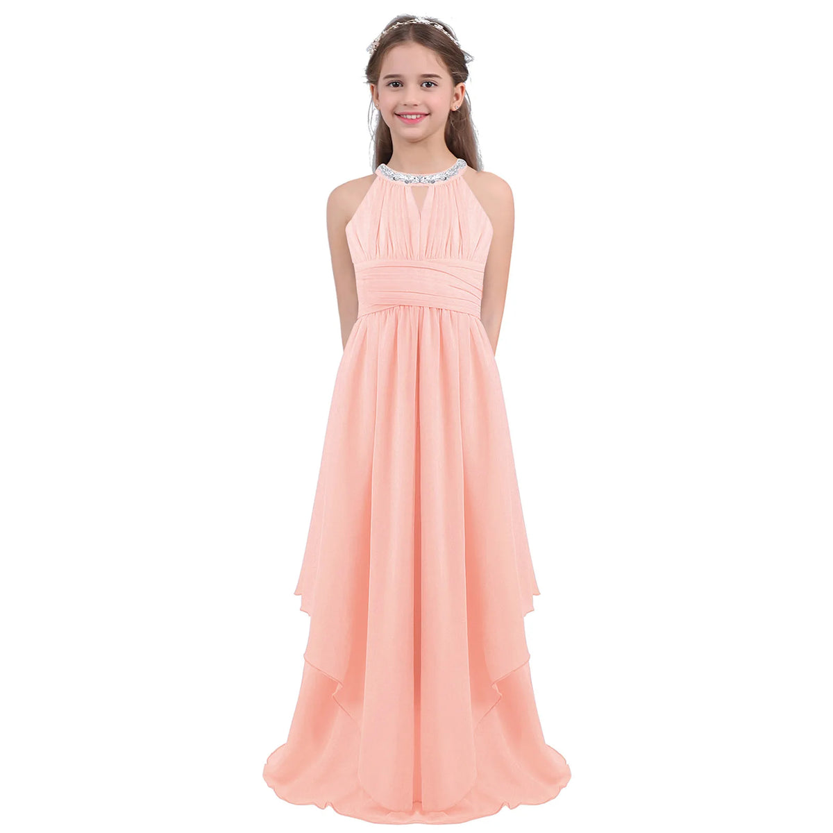 Vestido Largo de Fiesta para Niña con Encaje – Varios Colores