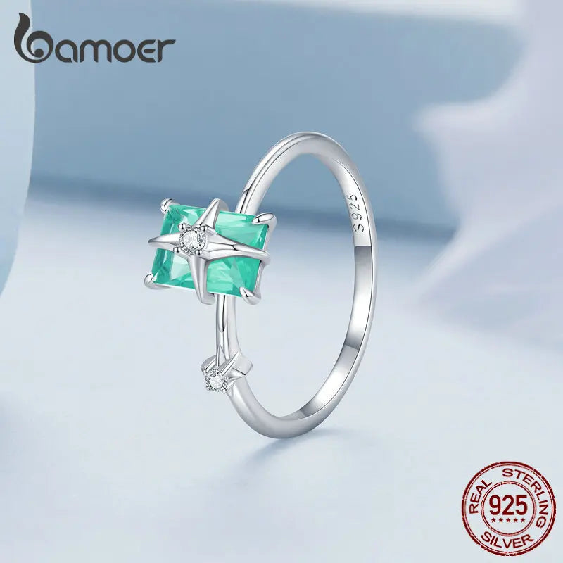 Anillo Doble Dedo Cristal Verde Plata 925 Ajustable para Mujer
