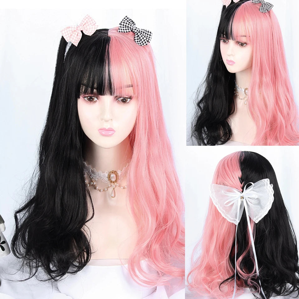 Peluca Sintética Corta con Dobles Coletas Rizadas y Flequillo – Estilo Lolita Cosplay