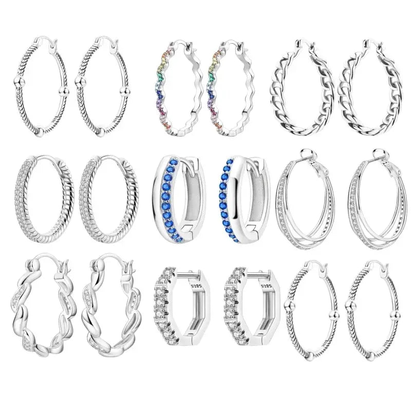 Aretes Aro Redondo Zircón Geométrico Plata 925 para Mujer