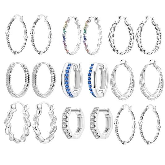 Aretes Aro Redondo Zircón Geométrico Plata 925 para Mujer