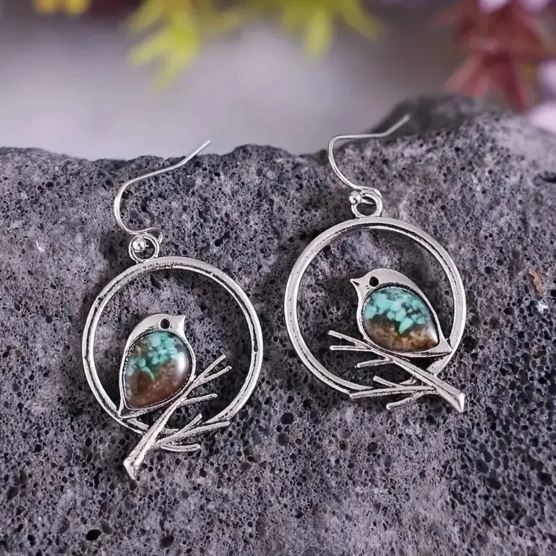 Vintage Branch Plastic Bird Drop Earrings Animal Design Ear Jewelry For Women