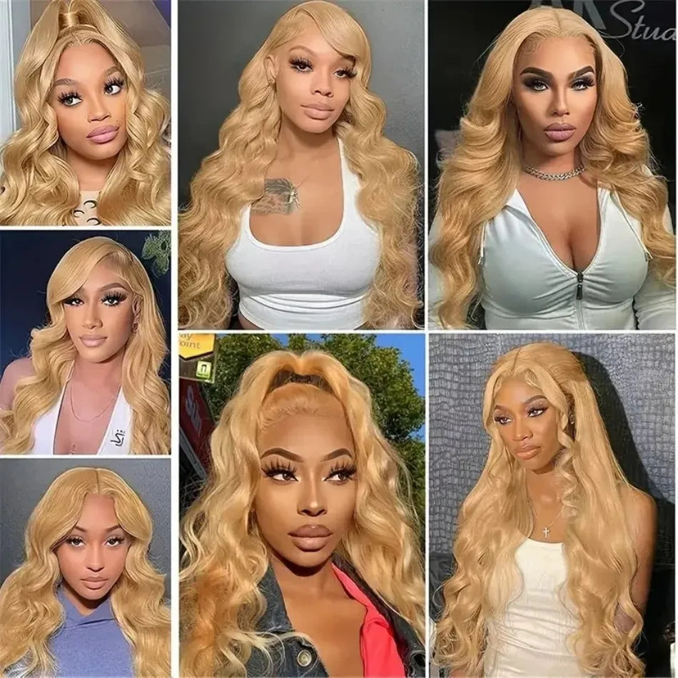 Peluca Frontal de Encaje 13x6 HD Rubia Miel Ondulada – 100% Cabello Humano Brasileño Predesplumada