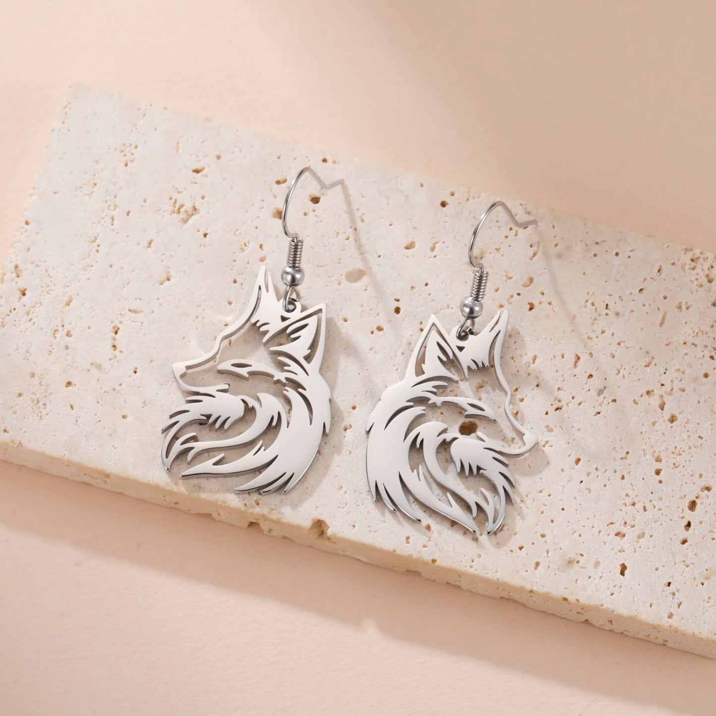 Aretes Colgantes Zorro Acero Inoxidable Dorado
