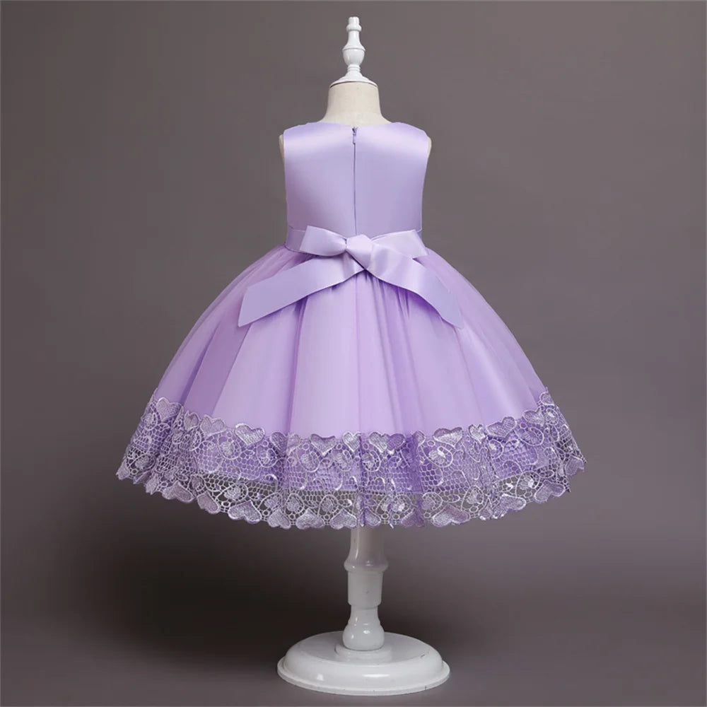 Vestido Princesa Niña sin Mangas | Encaje con Lazos | Comunión y Ocasiones Especiales