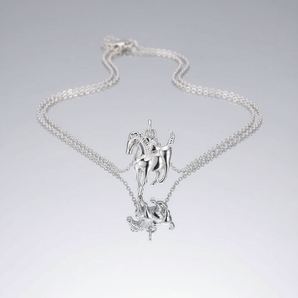 Collar Plata 925 Sterling Silver Mujer Diseño Caballo Elegante - Joyería Lujo Boda Colgante Cadena Moda