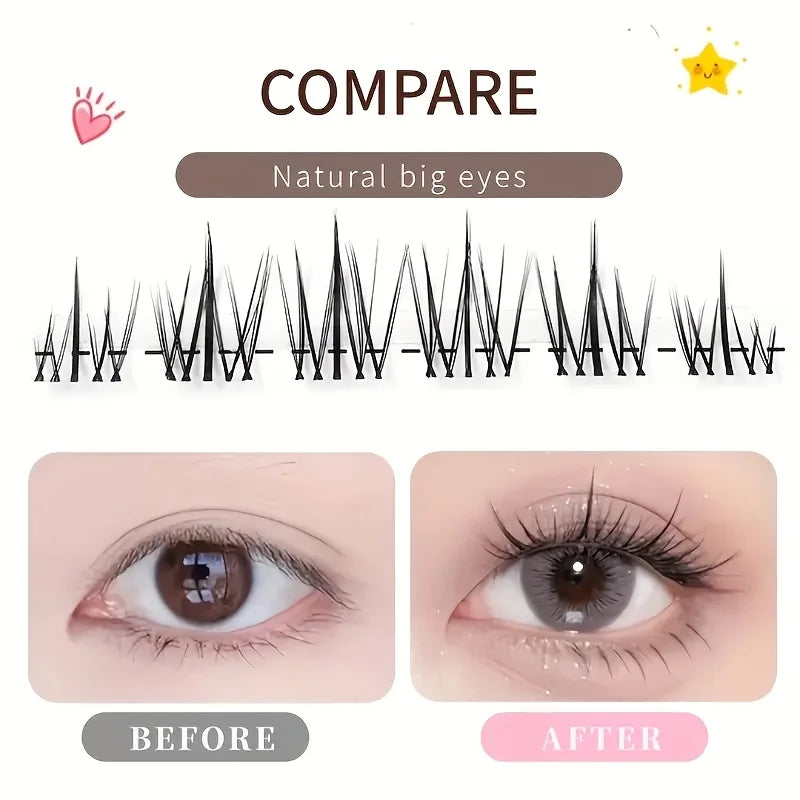 Extensiones Pestañas Postizas 120 Clusters Rizadas Naturales - 10 Filas Varilla Transparente Suaves Maquillaje