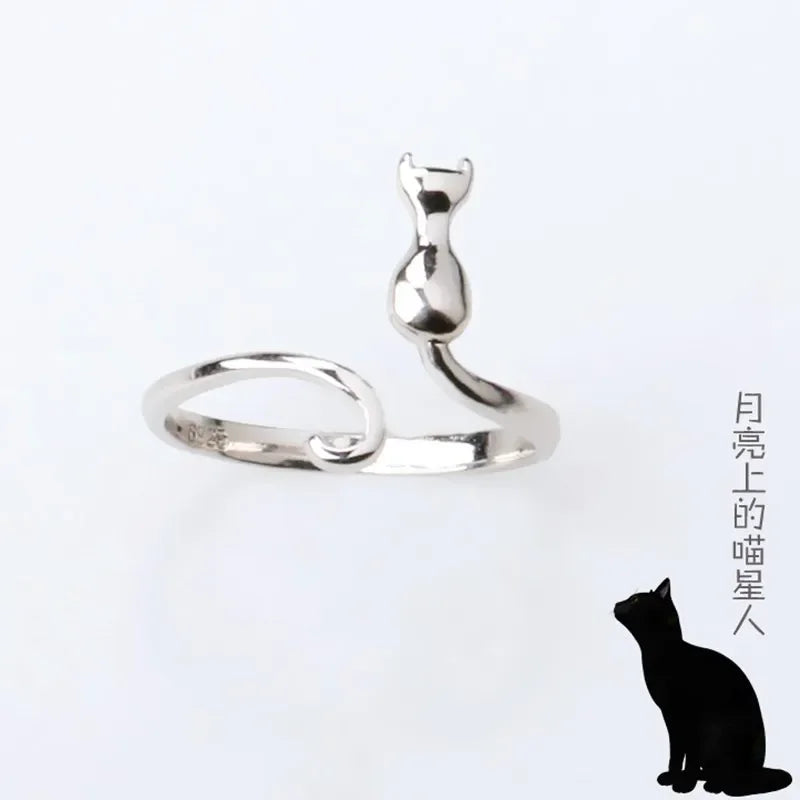 Anillo Gato Plata 925 Sterling Silver Compromiso Lujo Diseñador Joyería Mujer Elegante Regalo