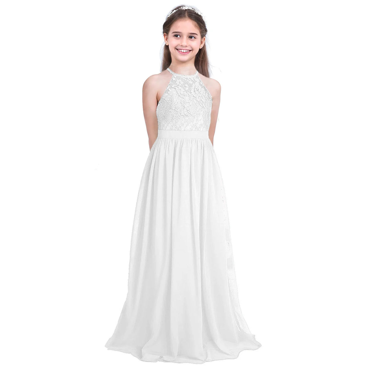 Vestido Largo de Fiesta para Niña con Encaje – Varios Colores