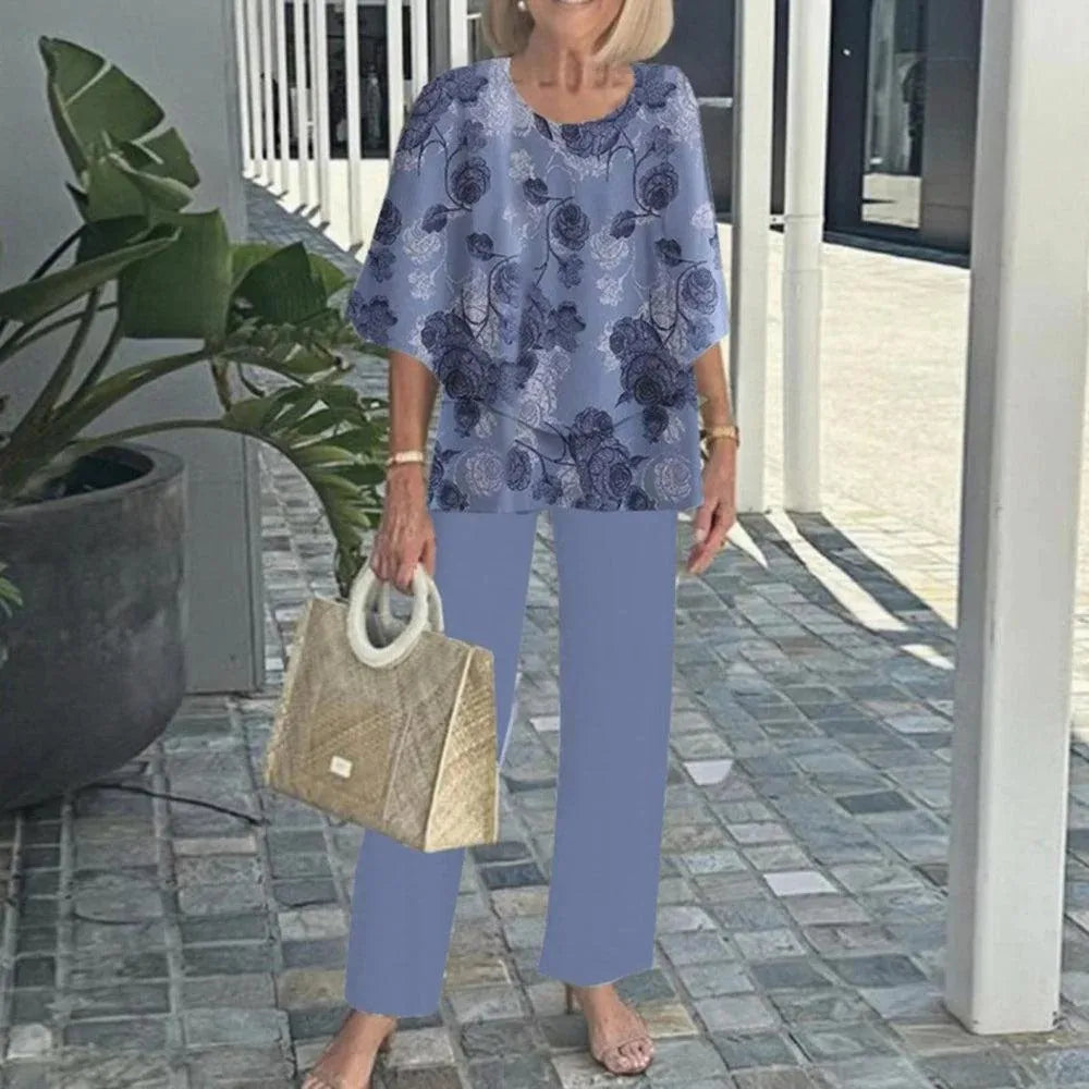 Conjunto 2 Piezas Verano Mujer | Top Estampado + Pantalón Pierna Ancha