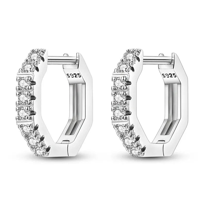 Aretes Aro Redondo Zircón Geométrico Plata 925 para Mujer