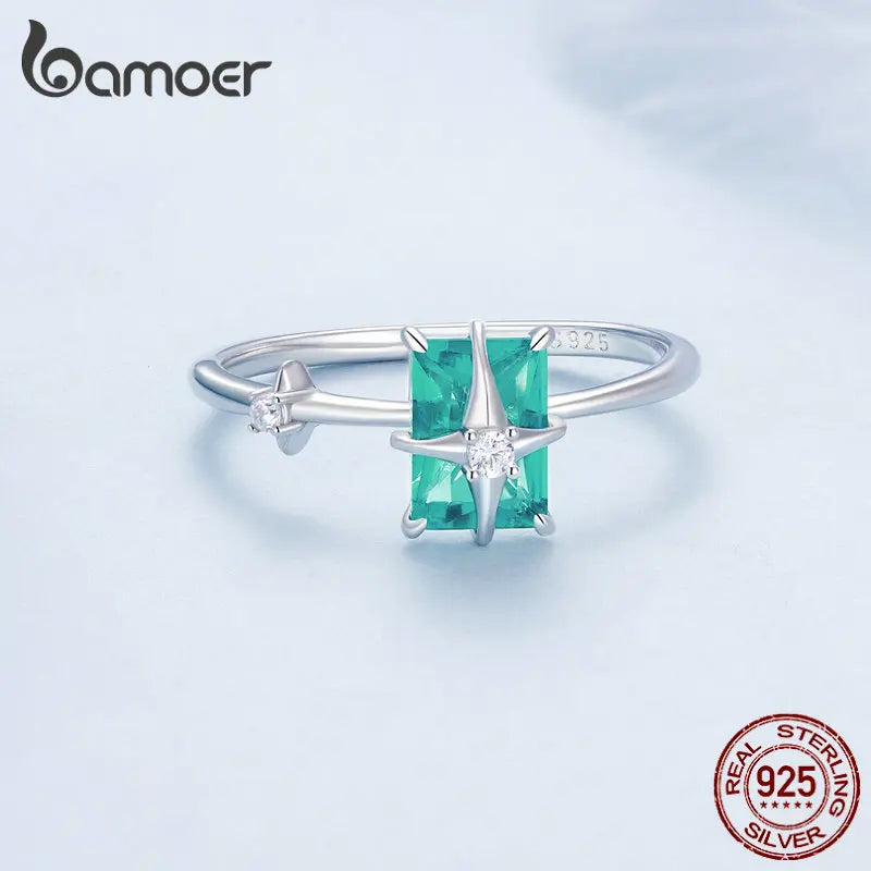 Anillo Doble Dedo Cristal Verde Plata 925 Ajustable para Mujer