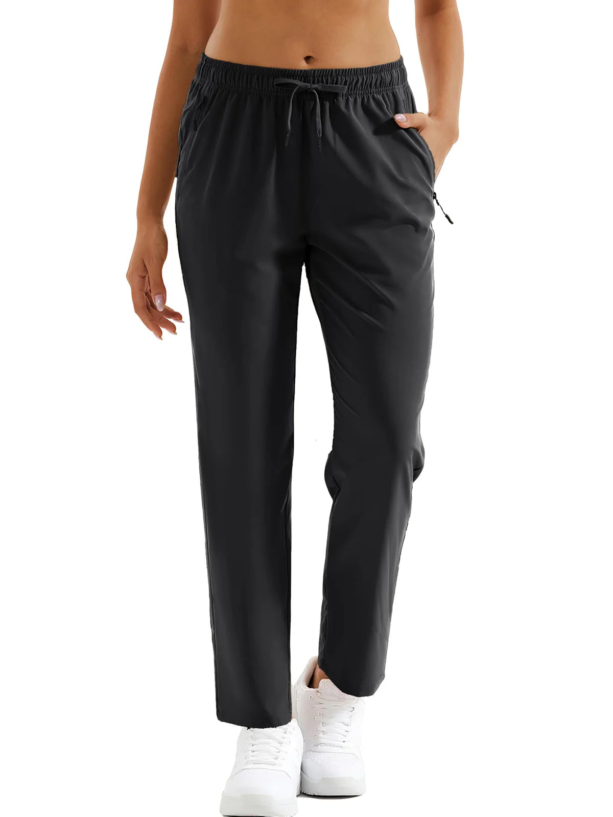 TACVASEN Pantalones de Senderismo para Mujer Secado Rápido Ligeros Resistentes al Agua Pantalones de Viaje con Bolsillos con Cierre Cintura Elástica Pantalones Golf