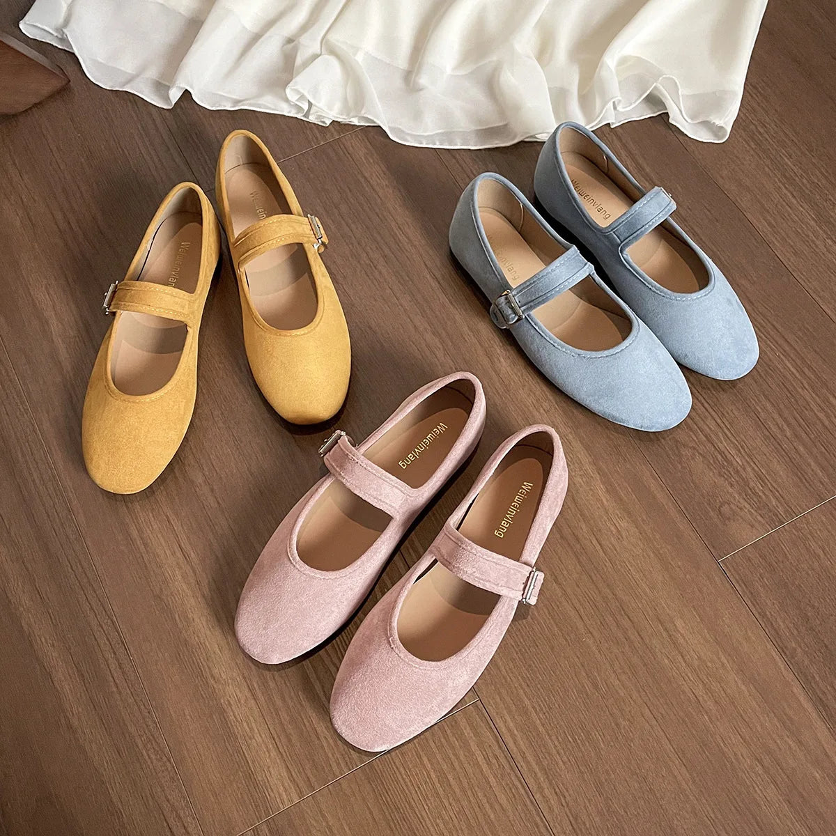 Zapatos Ballet Mary Jane Mujer - Punta Redonda Gamuza Rosa Talla Grande