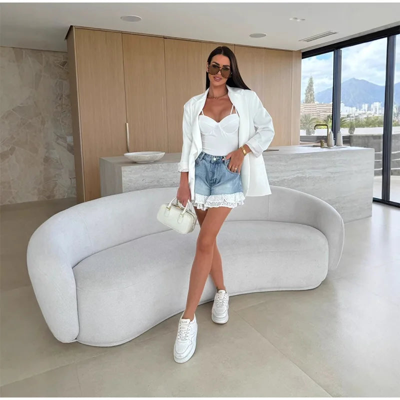 Front Bodycon 2026 Summer EdgyLeopard Rivet Star Embellished Denim Shorts Botton Women Bottoms Fashion Wild Casual Daily Shorts