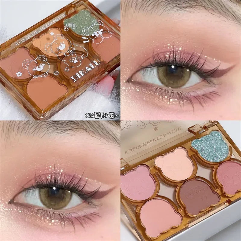 Paleta 6 Colores Sombras Mate Shimmer Ahumado – Tonos Gris Rojo Negro Vino Maquillaje