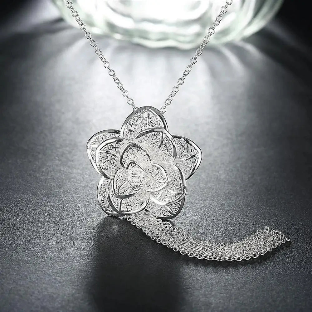 Set Collar y Aretes Flores Plata 925 Navidad