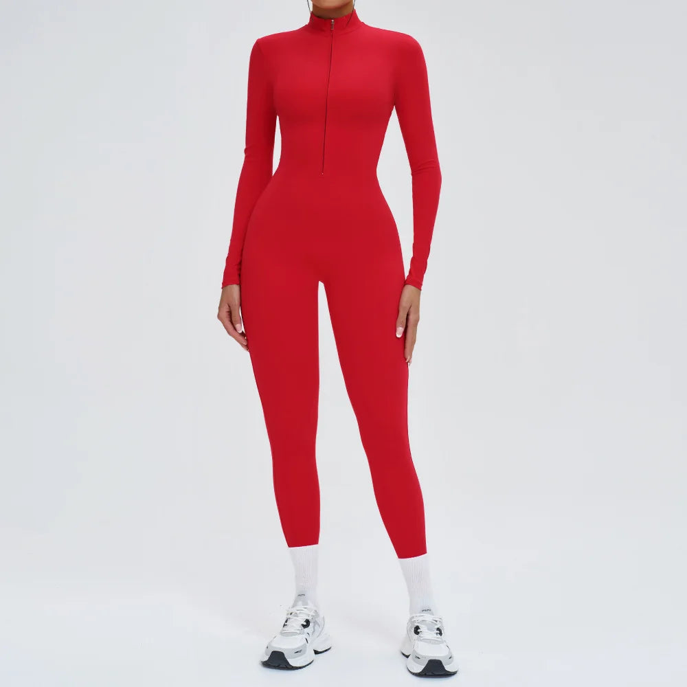 Yoga Rompers Long Sleeved Women's Sportswear Gym Zipper Jumpsuits Workout Running Training Fitness One-piece Bodysuit Tracksuits