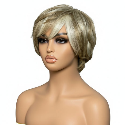Peluca Pixie Cut Ondulada con Flequillo | Cabello Humano Natural