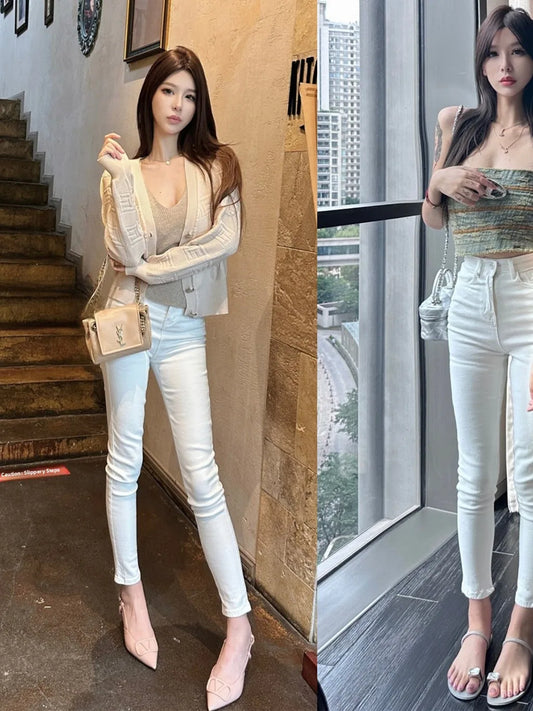 Sexy High Waist Slim Fit Jeans Women's Butt Enhancing Cotton Stretch Denim High Waist Nine Point Pants Spring Autumn Winter