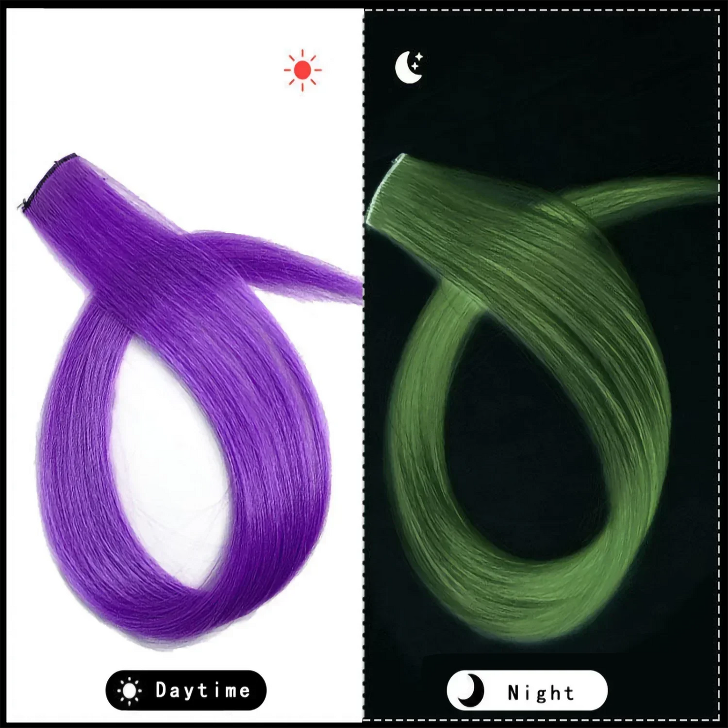 Extensión de Cabello Sintética 20" con Clip que Brilla en la Oscuridad – Mechones Luminosos de Colores