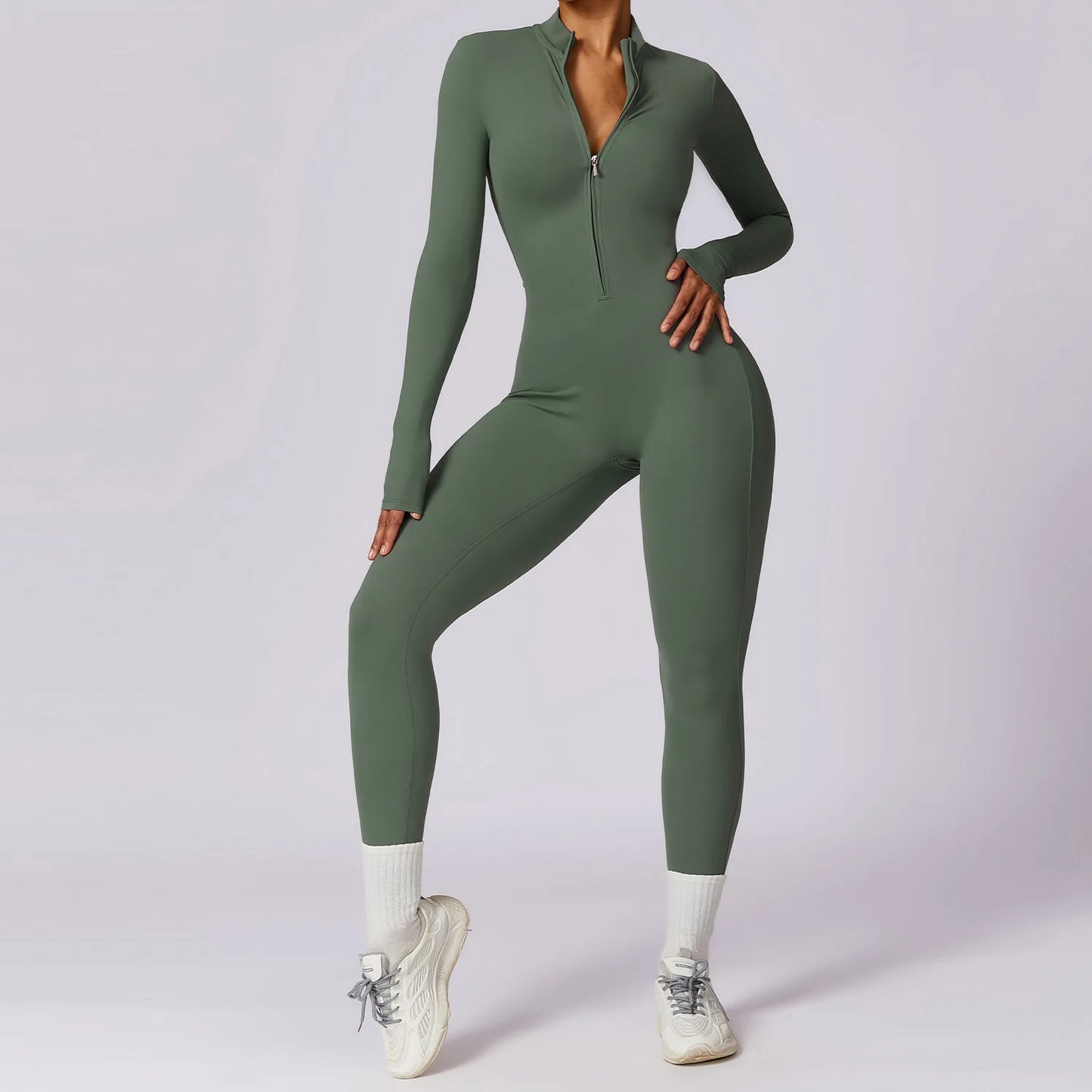 Yoga Rompers Long Sleeved Women's Sportswear Gym Zipper Jumpsuits Workout Running Training Fitness One-piece Bodysuit Tracksuits