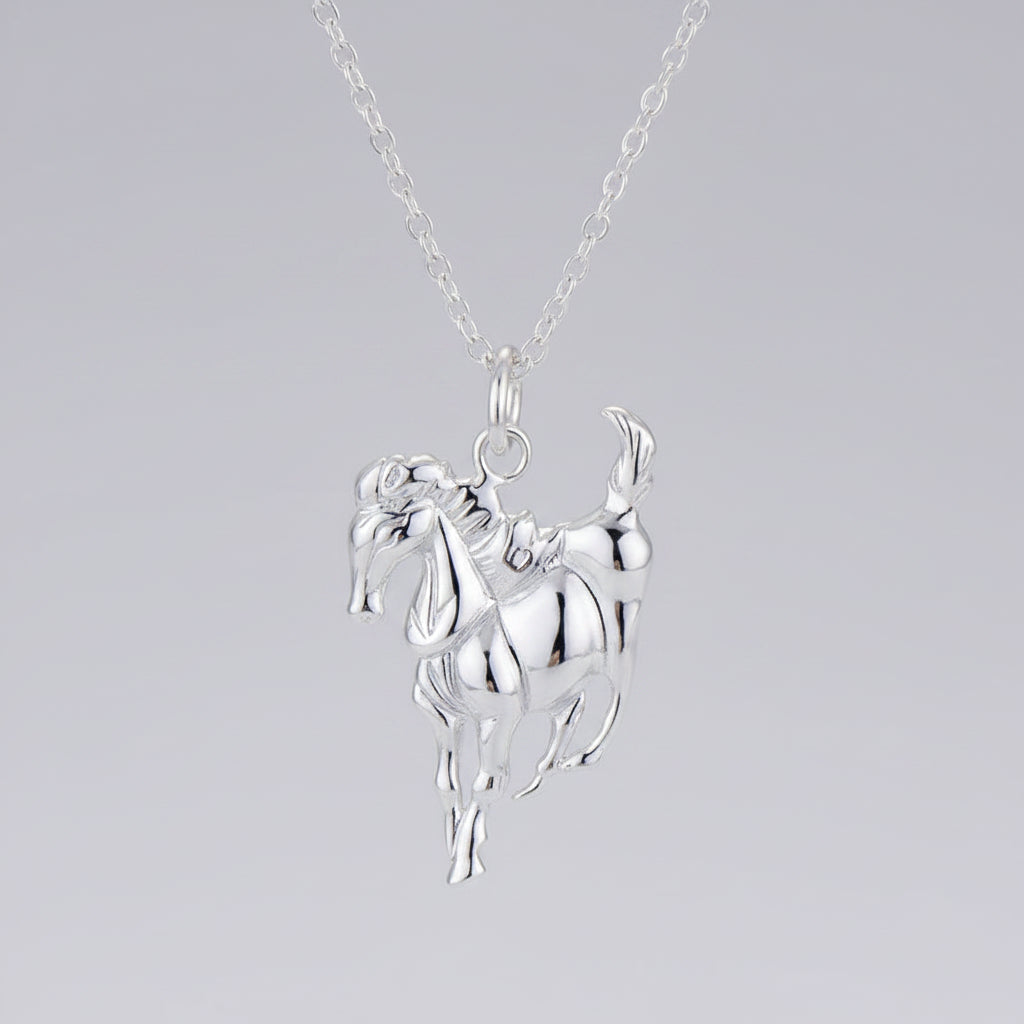 Collar Plata 925 Sterling Silver Mujer Diseño Caballo Elegante - Joyería Lujo Boda Colgante Cadena Moda