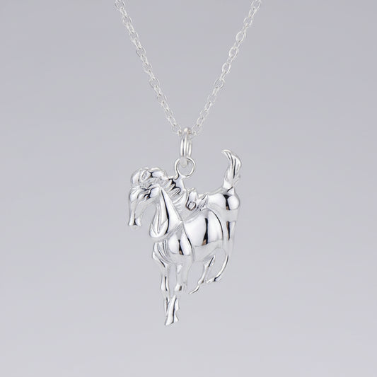Collar Plata 925 Sterling Silver Mujer Diseño Caballo Elegante - Joyería Lujo Boda Colgante Cadena Moda
