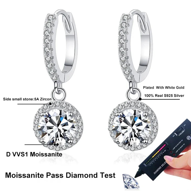Aretes Colgantes Moissanite 0.5ct–1ct Color D Plata 925 para Mujer