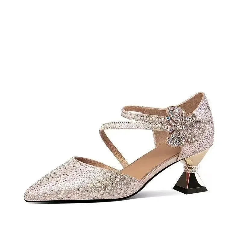 Sandalias Tacón Alto Mujer - Punta Fina Rhinestone Transpirables Verano