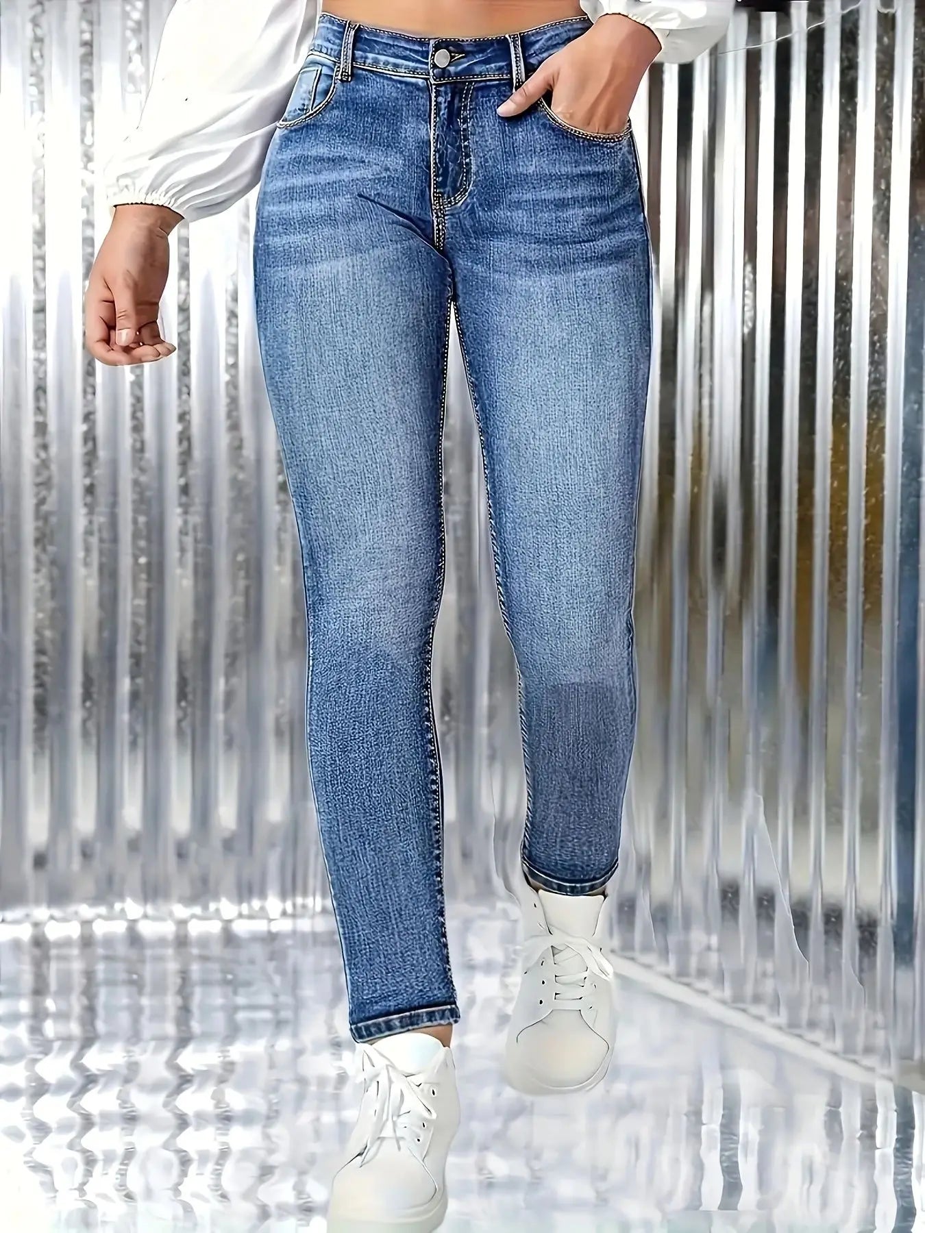 Y2k Jeans Jeans For Woman Elastic Blue Skinny Trousers Simple Design Classic Denim Pants Retro Style High Waist