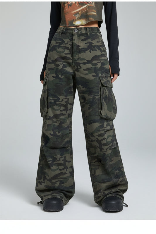 Jeans Verde Militar Pierna Ancha Y2K – Cintura Alta Vintage Baggy para Mujer
