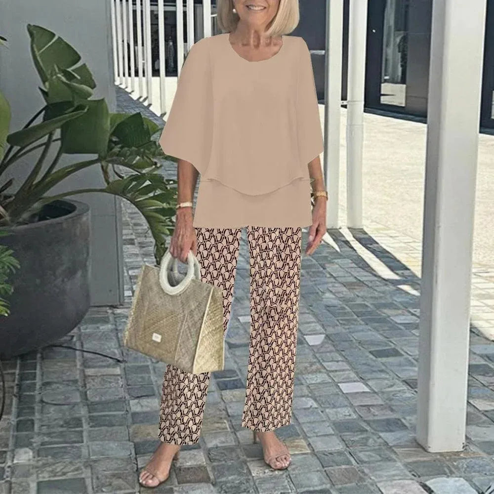 Conjunto 2 Piezas Verano Mujer | Top Estampado + Pantalón Pierna Ancha