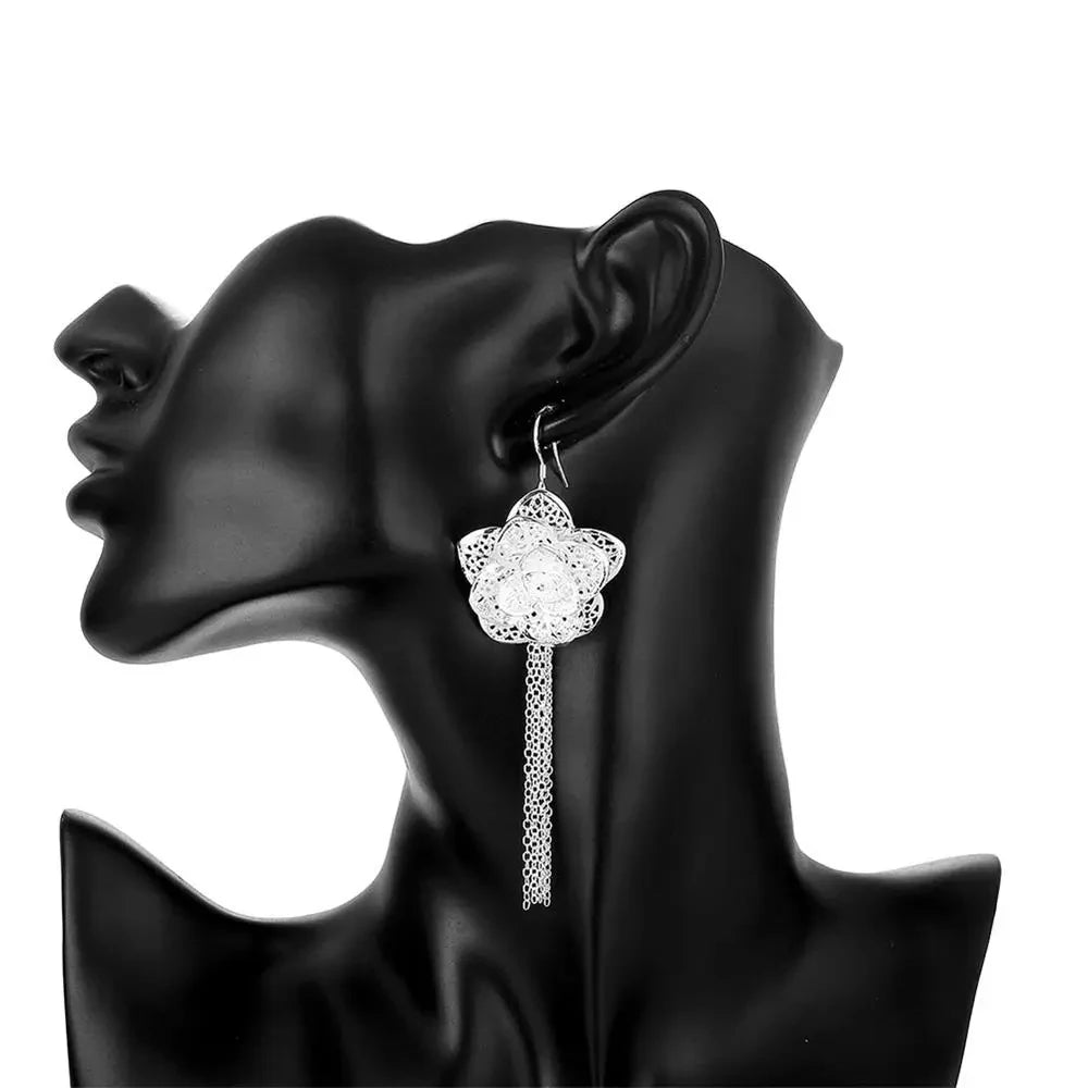 Set Collar y Aretes Flores Plata 925 Navidad