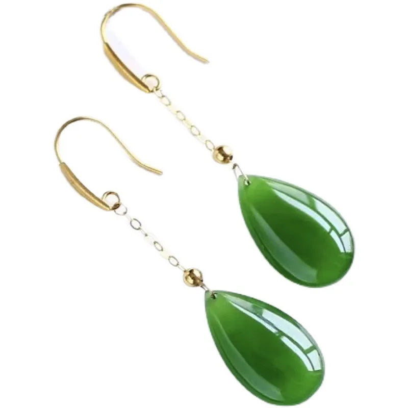 Aretes Gota Jade Natural Vintage Plata 925 para Mujer