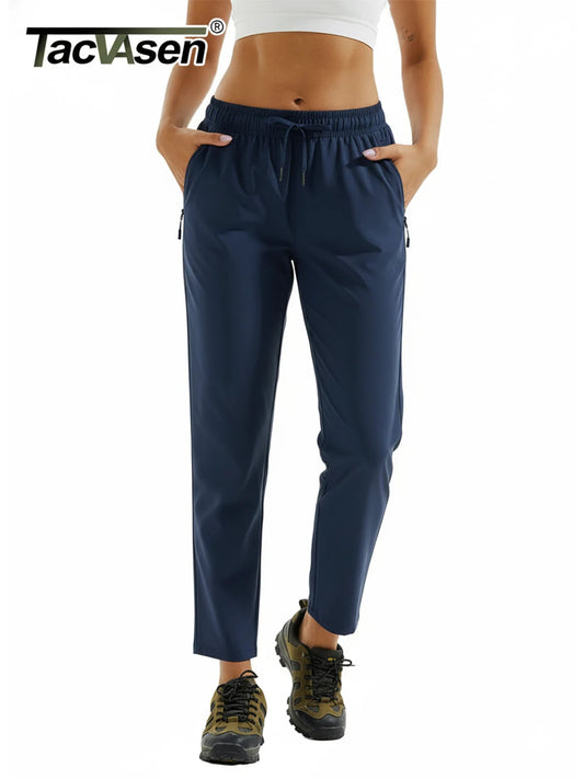 TACVASEN Pantalones de Senderismo para Mujer Secado Rápido Ligeros Resistentes al Agua Pantalones de Viaje con Bolsillos con Cierre Cintura Elástica Pantalones Golf