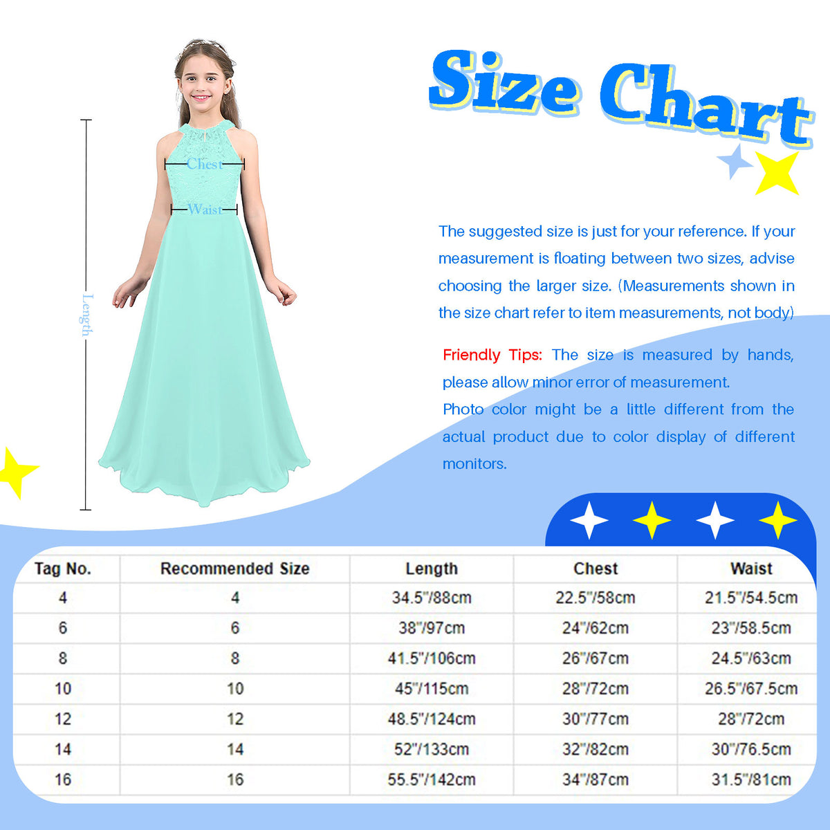 Vestido Largo de Fiesta para Niña con Encaje – Varios Colores