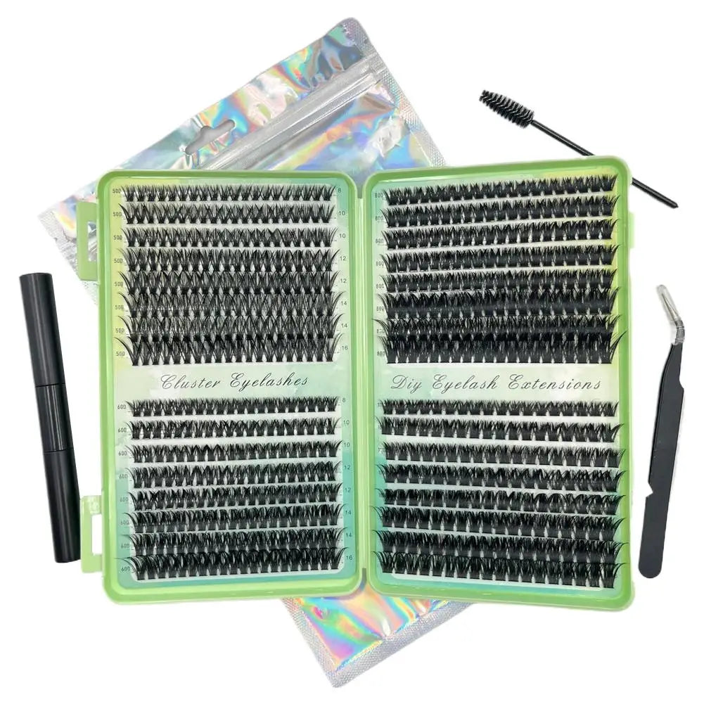 Kit DIY Extensiones Pestañas 50D-100D Clusters 8-16mm Individuales - Con Adhesivo y Sellador Maquillaje Ojos