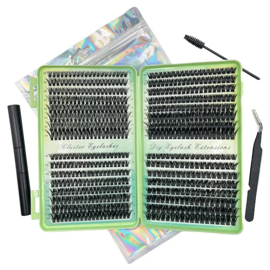 Kit DIY Extensiones Pestañas 50D-100D Clusters 8-16mm Individuales - Con Adhesivo y Sellador Maquillaje Ojos
