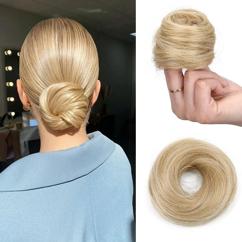 Moño de Cabello Sintético Liso y Corto – Chignon Resistente al Calor, Fácil de Usar | Accesorios para Mujer