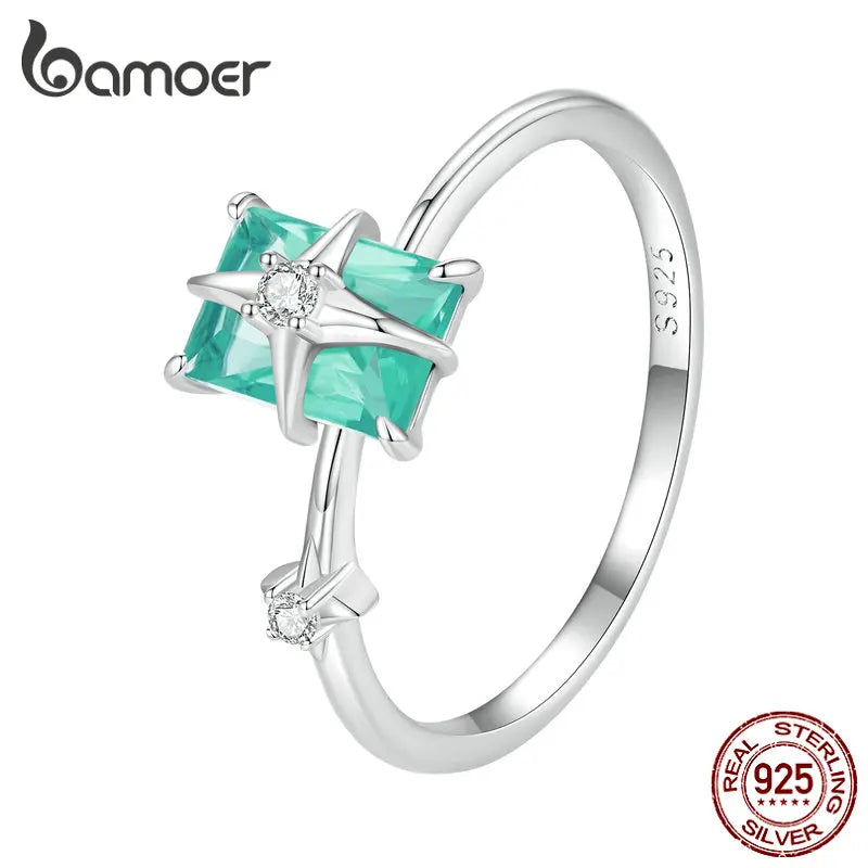 Anillo Doble Dedo Cristal Verde Plata 925 Ajustable para Mujer