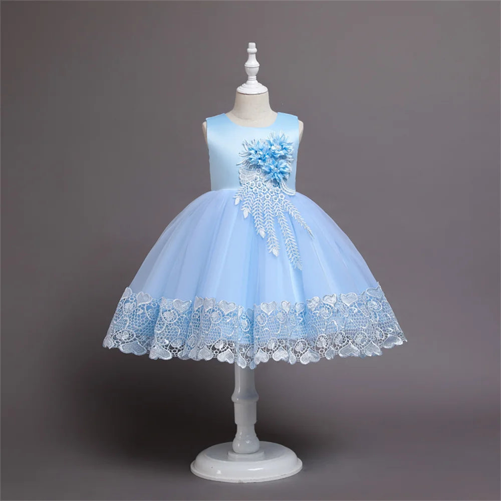 Vestido Princesa Niña sin Mangas | Encaje con Lazos | Comunión y Ocasiones Especiales