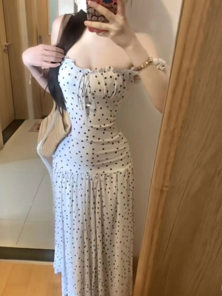 Vestido Coreano Popular Y2K Dulce Moda Femenina Chic Lunares Estilo Francés Elegante Diseño Adelgazante Vacaciones Mujer