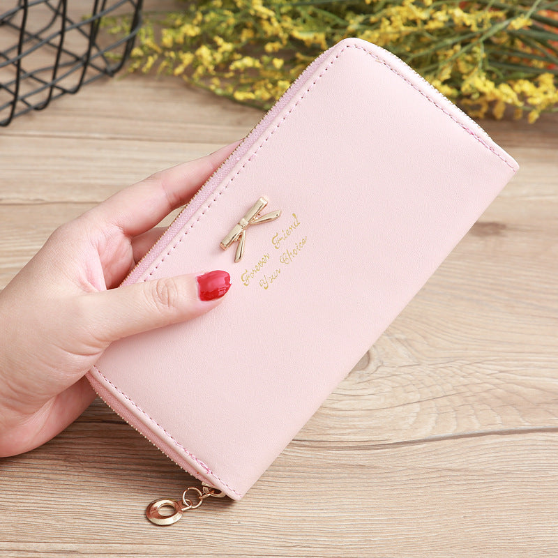 Billetera Mujer Lazo Bicolor - Cuero PU, Doble Capa y Múltiples Colores