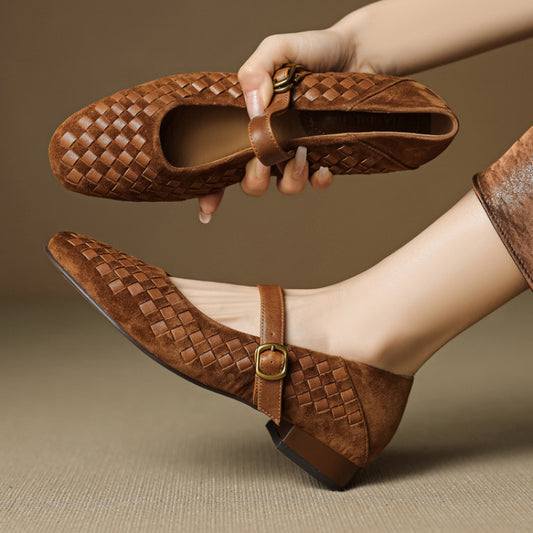 Zapatos Mary Jane Cuero Mujer - Tira Única Punta Redonda Planos Elegantes