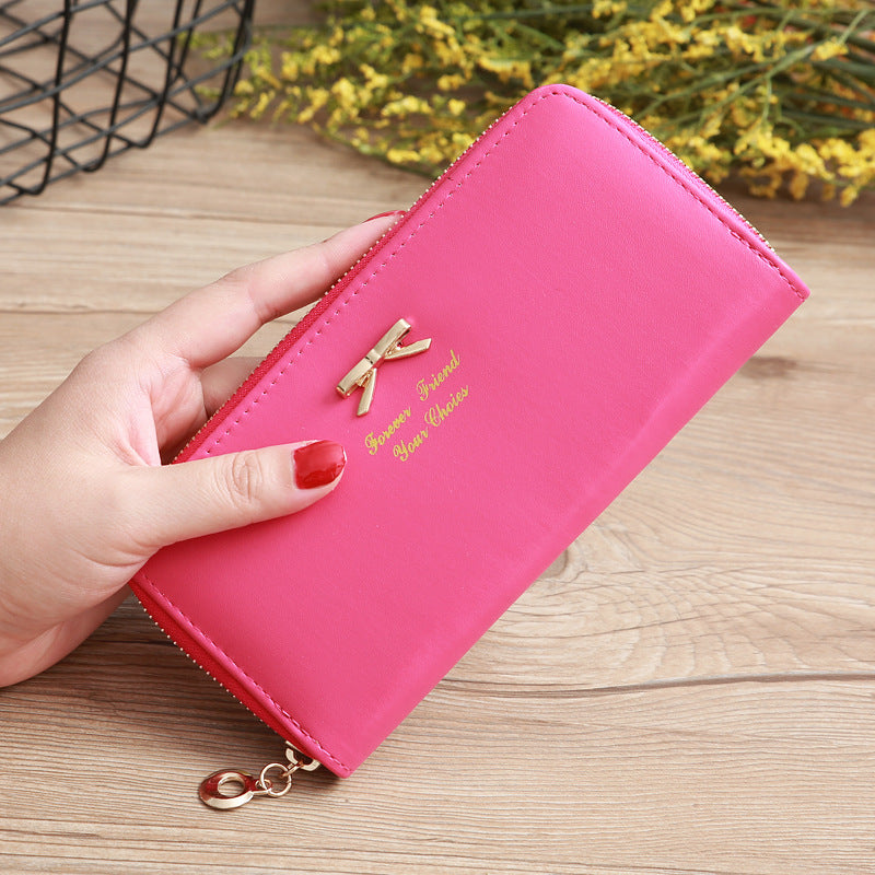 Billetera Mujer Lazo Bicolor - Cuero PU, Doble Capa y Múltiples Colores