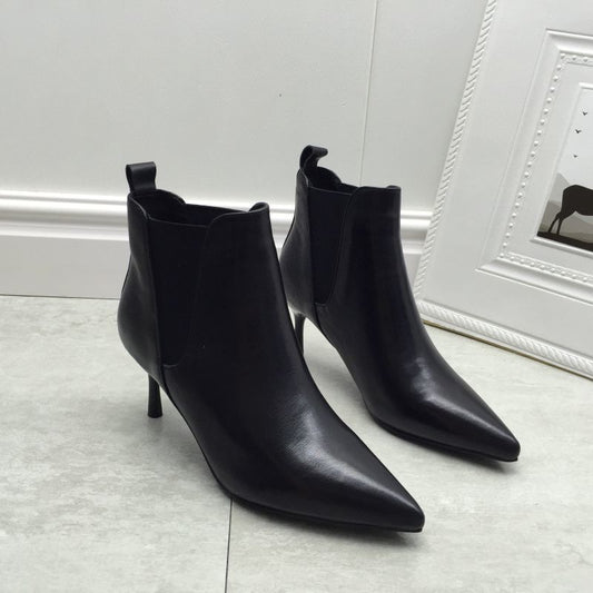Botas Stiletto Cuero Suave Mujer – Forro Interior Cálido Punta Fina Taco Alto