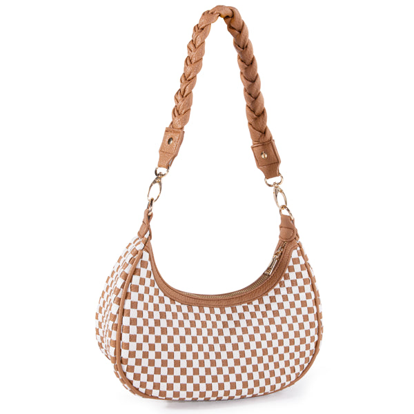 Bolso Hobo Tejido Mujer - Cuero Vegano Tote Bag Café
