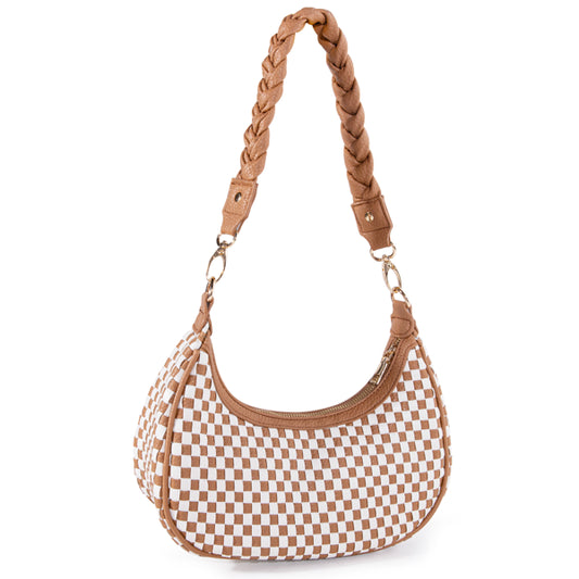 Bolso Hobo Tejido Mujer - Cuero Vegano Tote Bag Café